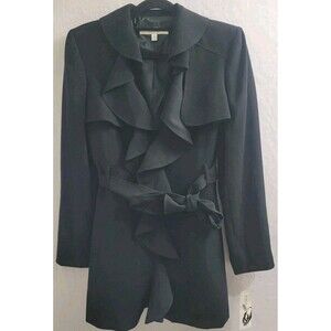 NWT Nine West Ladies Sz 8 Black Ruffled Front Blazer Stylish Lined Suit Separate